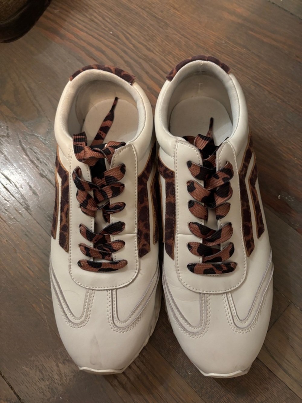 Franco Sarto White Sneakers with Brown Leopard Accents